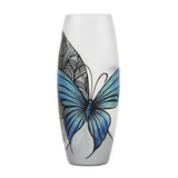 Handpainted Glass Vase for Flowers | Blue Butterfly Painted Art Glass Oval Vase | Interior Design | Table vase 10 inch | 7736/250/sh227