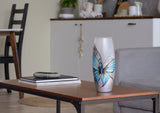 Handpainted Glass Vase for Flowers | Blue Butterfly Painted Art Glass Oval Vase | Interior Design | Table vase 10 inch | 7736/250/sh227