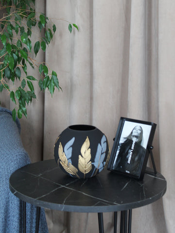 Art Decorated Glass Vase for Flowers | Round Vase | Interior Design Home Room Decor | Table vase 6 inch | 5578/180/sh196