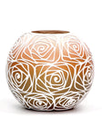 Handpainted Glass Vase for Flowers | Painted Orange Art Glass Round Vase | Interior Design Home Room Decor | Table vase 6 inch | 5578/180/sh120.1