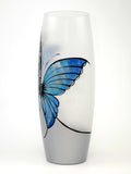Blue butterfly floor Vase |  Large Handpainted Glass Vase for Flowers | Room Decor | Floor Vase 16 inch | 7124/400/sh227