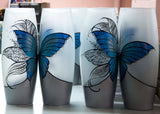 Blue butterfly floor Vase |  Large Handpainted Glass Vase for Flowers | Room Decor | Floor Vase 16 inch | 7124/400/sh227