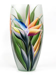 Handpainted Glass Vase for Flowers | Strelitzia Painted Art Glass Oval Vase | Interior Design Home Decor 12 inch | 7518/300/sh119