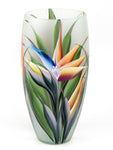 Handpainted Glass Vase for Flowers | Strelitzia Painted Art Glass Oval Vase | Interior Design Home Decor 12 inch | 7518/300/sh119