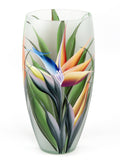Handpainted Glass Vase for Flowers | Strelitzia Painted Art Glass Oval Vase | Interior Design Home Decor 12 inch | 7518/300/sh119