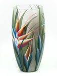 Handpainted Glass Vase for Flowers | Strelitzia Painted Art Glass Oval Vase | Interior Design Home Decor 12 inch | 7518/300/sh119