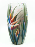 Handpainted Glass Vase for Flowers | Strelitzia Painted Art Glass Oval Vase | Interior Design Home Decor 12 inch | 7518/300/sh119