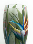 Handpainted Glass Vase for Flowers | Strelitzia Painted Art Glass Oval Vase | Interior Design Home Decor 12 inch | 7518/300/sh119
