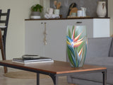 Handpainted Glass Vase for Flowers | Strelitzia Painted Art Glass Oval Vase | Interior Design Home Decor 12 inch | 7518/300/sh119