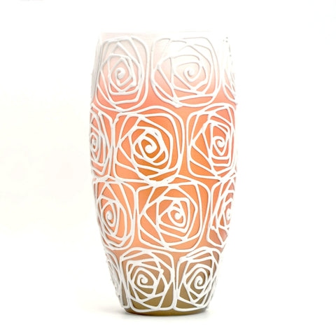 Handpainted Glass Vase for Flowers | Painted Art Glass Orange Oval Vase | Interior Design Home Room Decor | Table vase 12 in | 7518/300/sh120.1